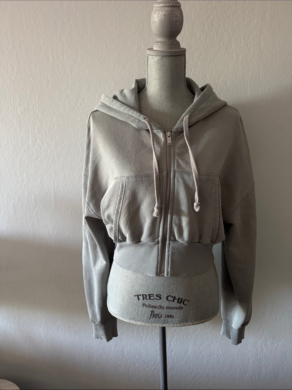 Zara cotton cropped zipped hoodie in washed grey Color Size M